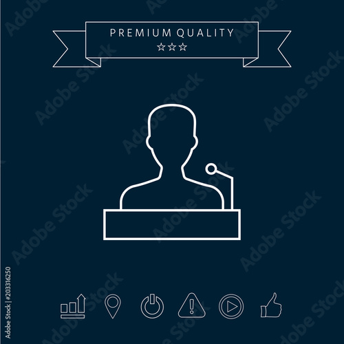 Speaker, orator speaking from tribune - line icon