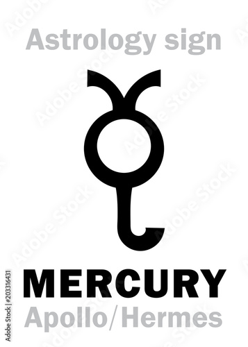 Astrology Alphabet: MERCURY (Stilbon/Apollo-Hermes), the planetary star (planet-homodrome). Hieroglyphics character sign (ancient greek symbol).