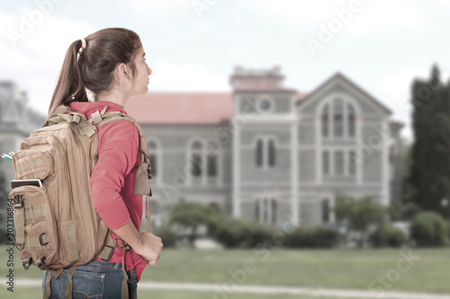 student girl going to school