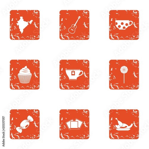 Broth icons set. Grunge set of 9 broth vector icons for web isolated on white background