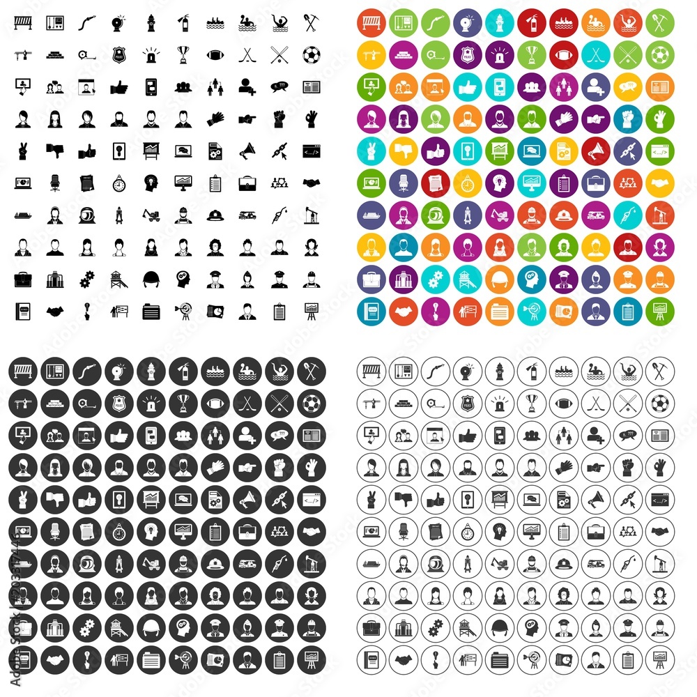 100 team work icons set vector in 4 variant for any web design isolated on white