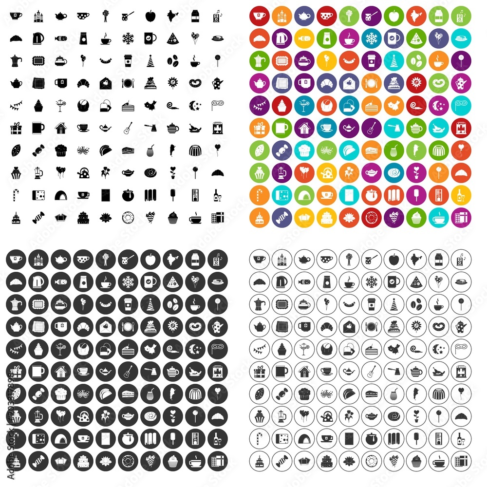 100 tea party icons set vector in 4 variant for any web design isolated on white 100 tea party icons set vector in 4 variant for any web design isolated on white
