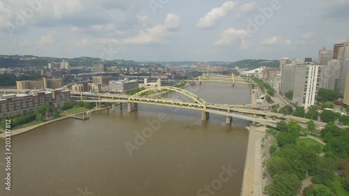 Aerial video of downtown Pittsburgh - Panning 