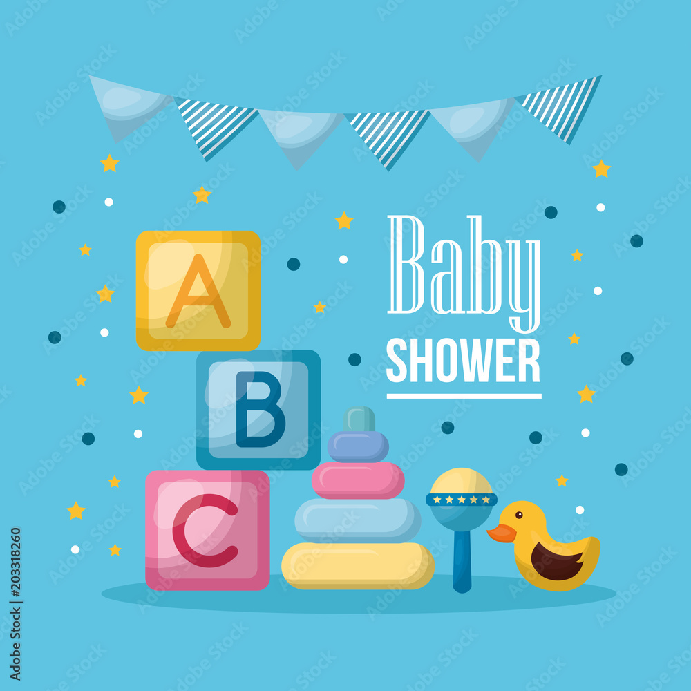 baby shower celebration pennants cubes letters duck vector illustration baby shower celebration pennants cubes letters duck vector illustration