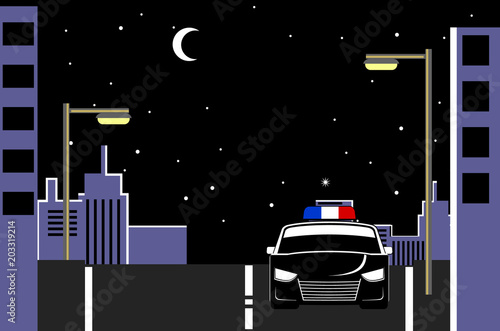 Police car at night time vector