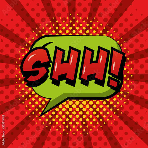 comic pop art speech bubble shh red sunburst background