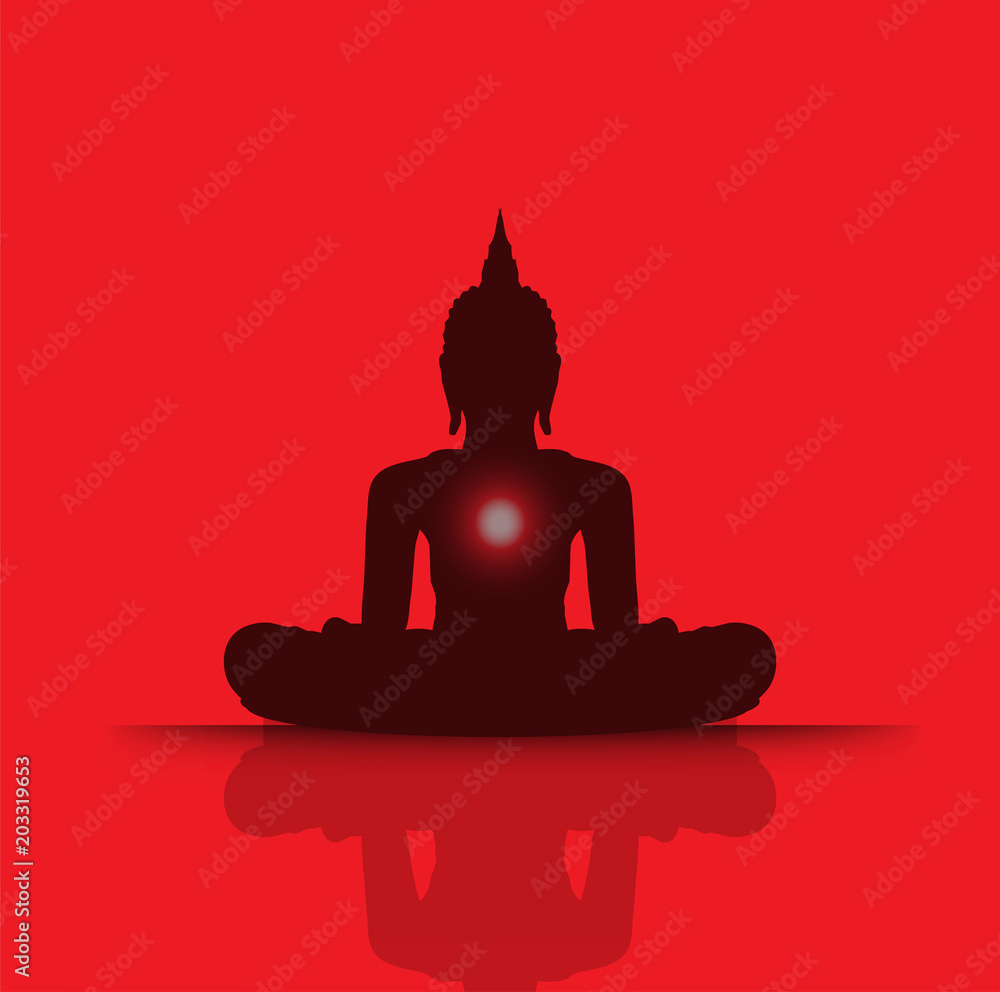 Black Buddha silhouette against Dark red background. yoga Stock Vector |  Adobe Stock