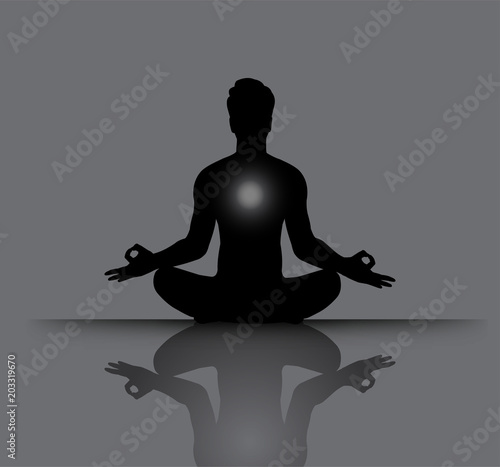 man meditate dark abstract background, yoga. ray. beam. Buddhist Hindu meditation.