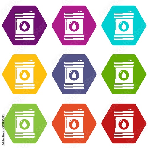 Oil icons 9 set coloful isolated on white for web