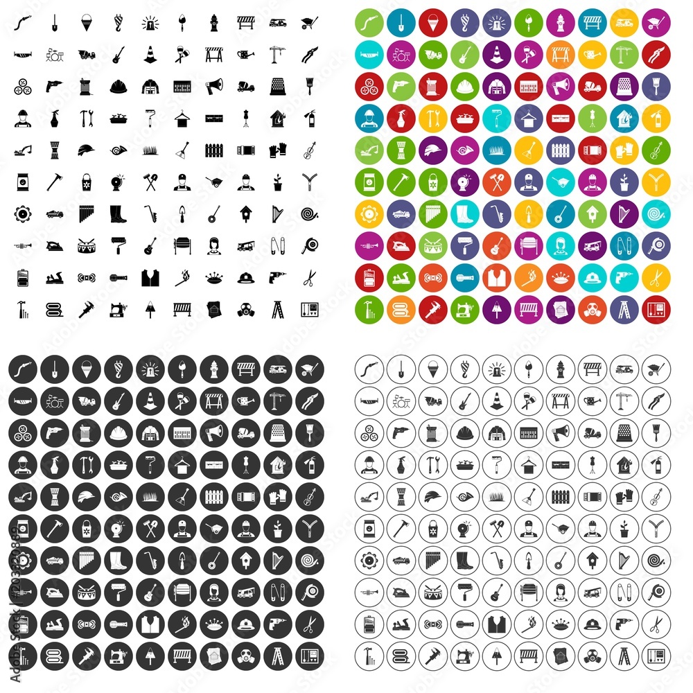 100 tools icons set vector in 4 variant for any web design isolated on white