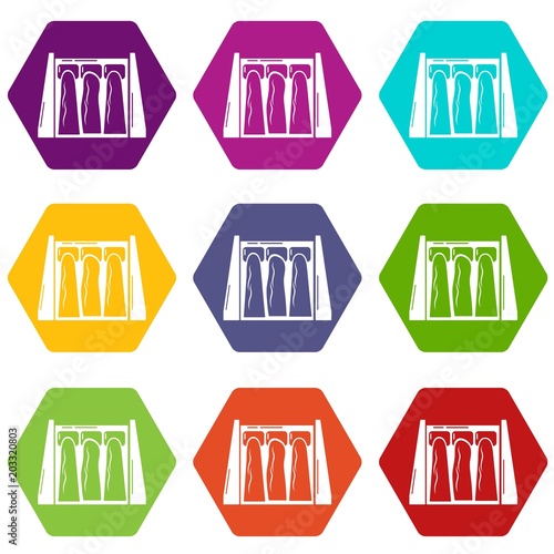Dam icons 9 set coloful isolated on white for web