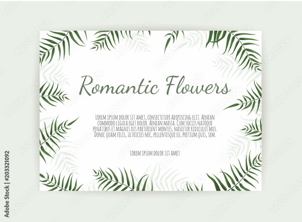 Obraz premium Card with leaves and geometrical frame. Floral poster.