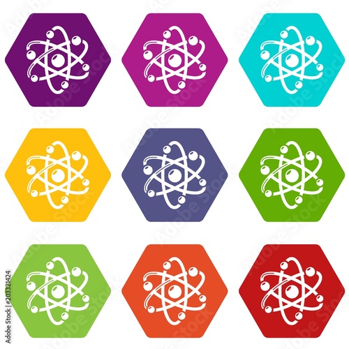 Atom icons 9 set coloful isolated on white for web