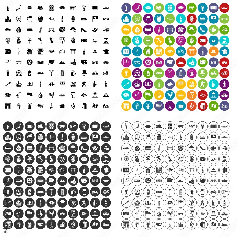 100 tourist attractions icons set vector in 4 variant for any web design isolated on white 100 tourist attractions icons set vector in 4 variant for any web design isolated on white