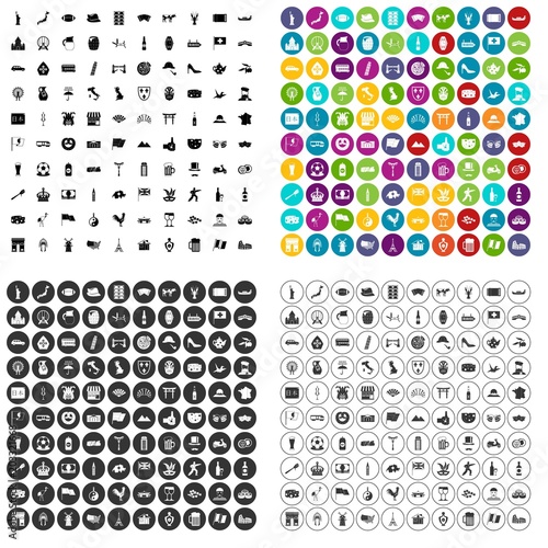 100 tourist attractions icons set vector in 4 variant for any web design isolated on white