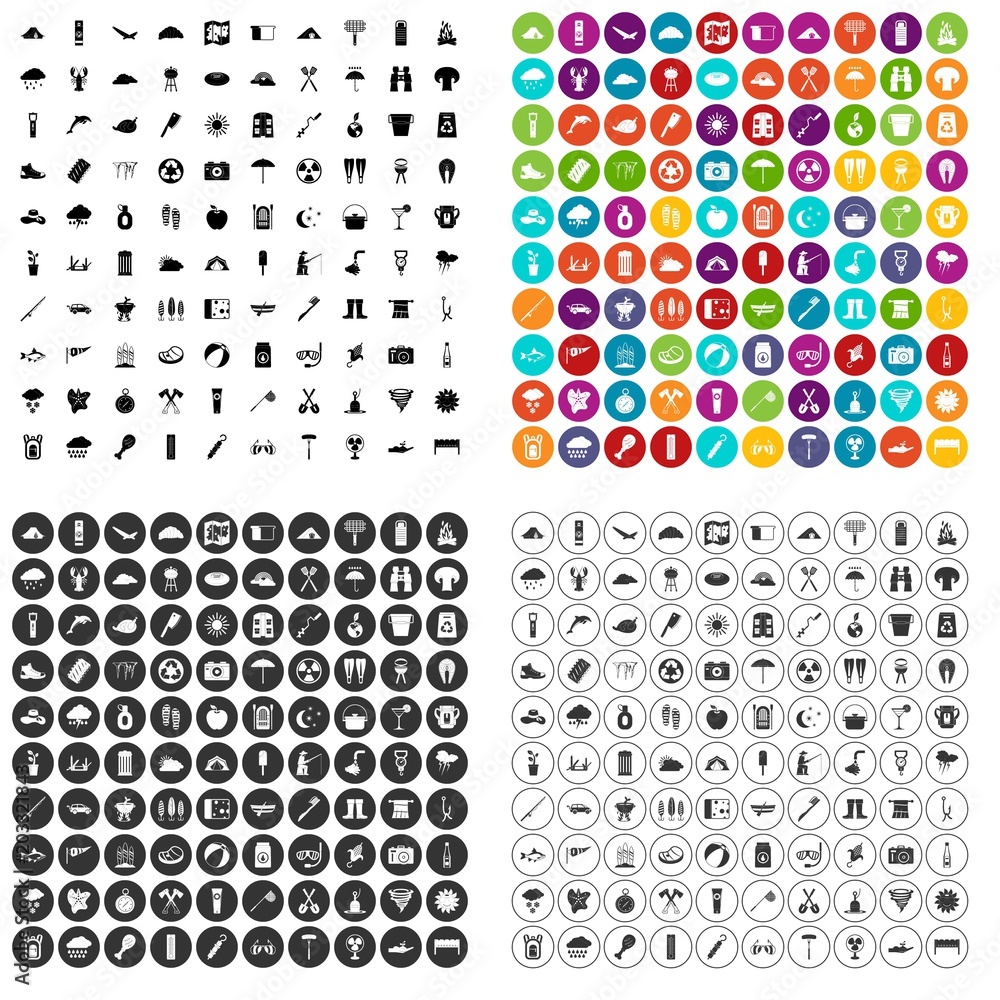 100 tourist camp icons set vector in 4 variant for any web design isolated on white 100 tourist camp icons set vector in 4 variant for any web design isolated on white