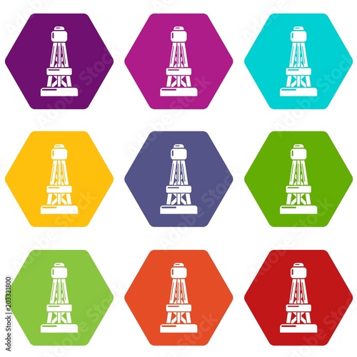 Power line icons 9 set coloful isolated on white for web