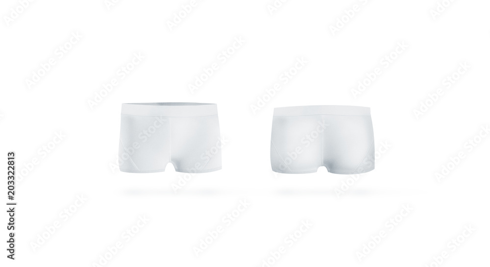Blank white underpants mock up front and back side, isolated. Empty boxer  briefs mockup. Clear underwear template. Compression shorts panties  underclothes ilustração do Stock