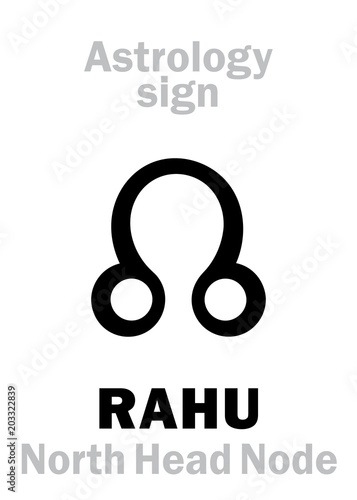 Astrology Alphabet: RAHU (Caput Draconis), Lunar Ascending North Head Node. Hieroglyphics character sign (single symbol).