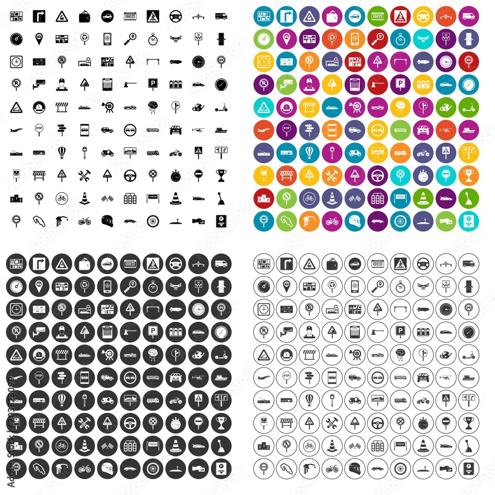 100 traffic icons set vector in 4 variant for any web design isolated on white