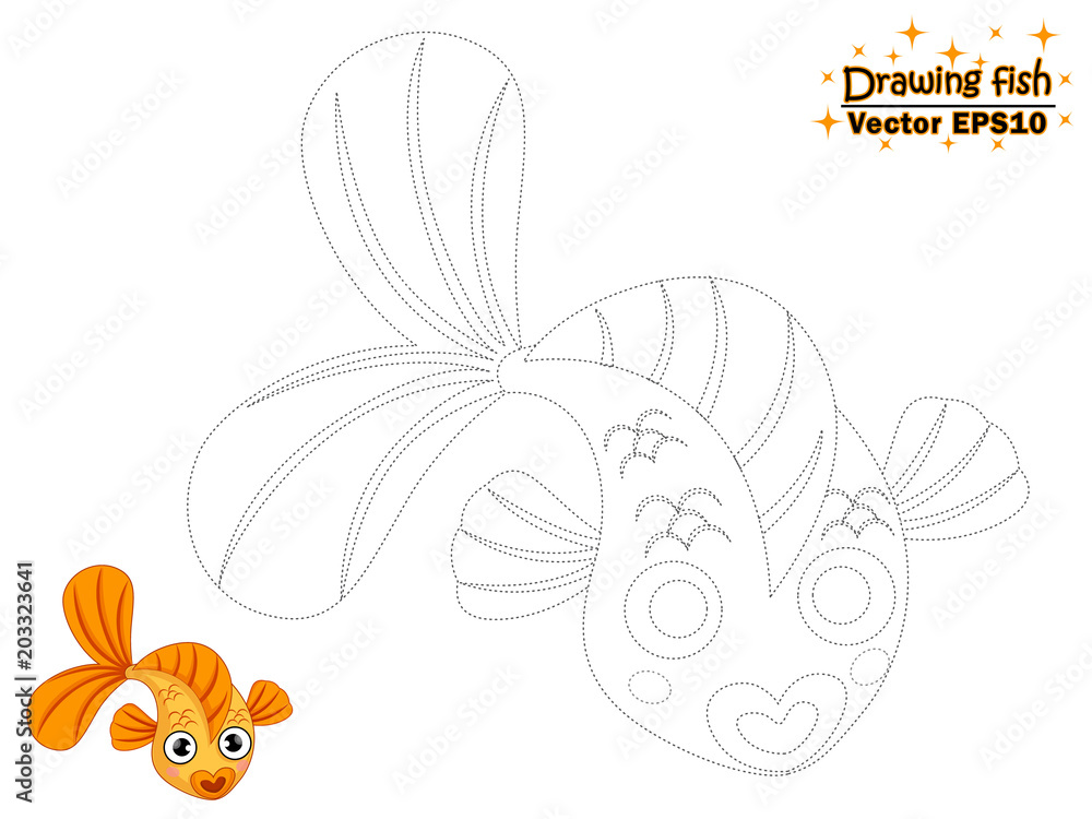 Obraz premium Drawing the cute cartoon fish and color. educational game for kids. Vector illustration