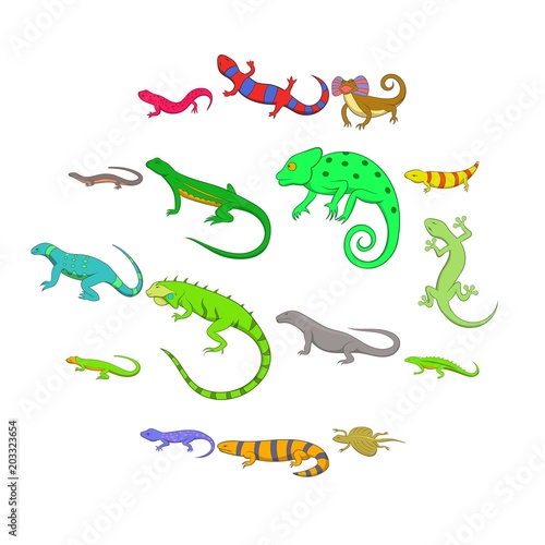 Lizard icons set. Cartoon illustration of 16 lizard vector icons for web