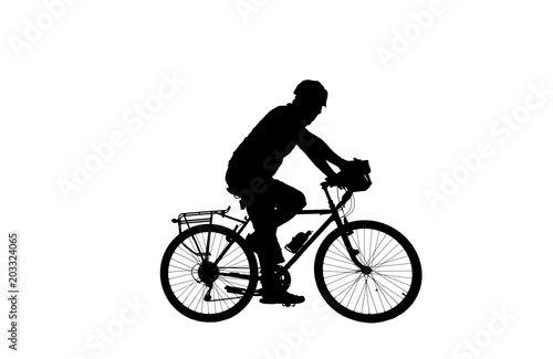 Fototapeta Naklejka Na Ścianę i Meble -  Silhouette man and bike relaxing on white  background