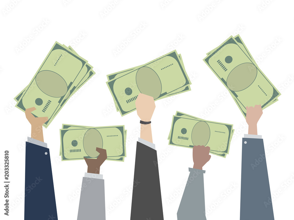 Illustration of hands holding money cash