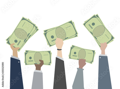 Canvastavla Illustration of hands holding money cash