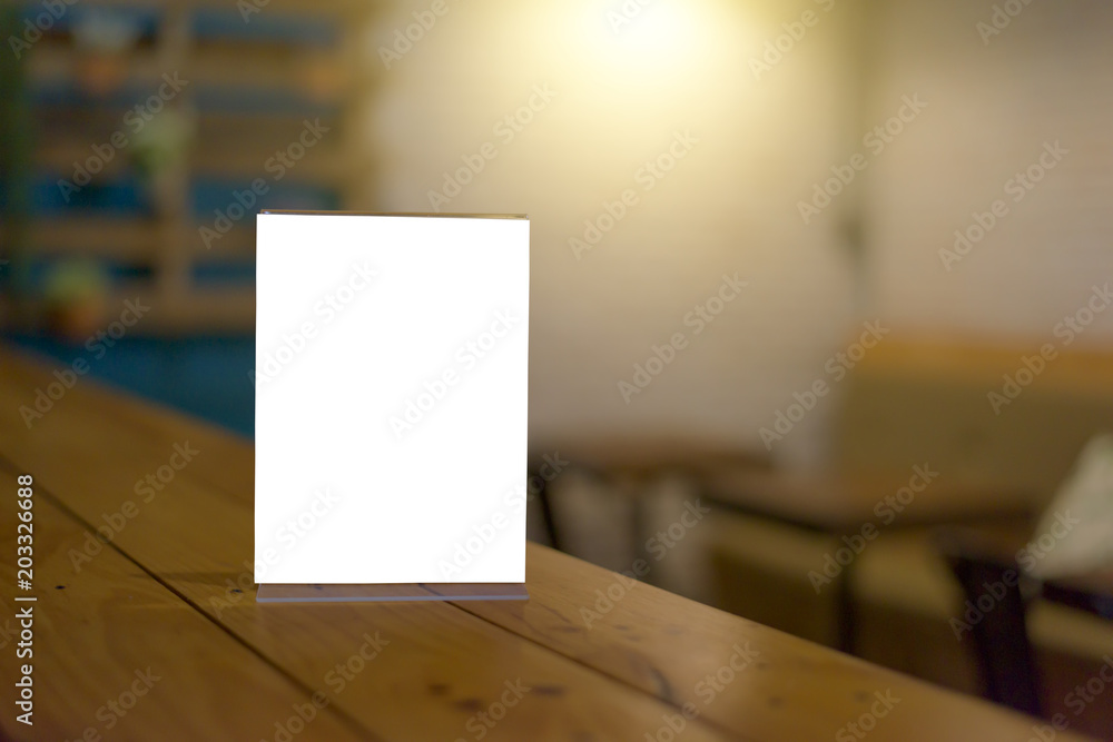 Table tent on wooden table Table tent on wooden table