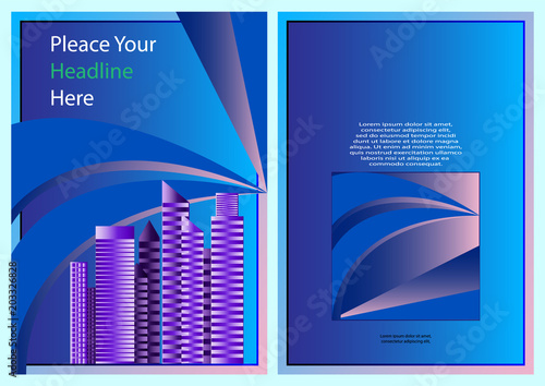 blue color scheme with city background business book cover design template, brochure, booklet, banner, poster