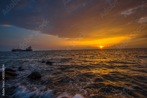 There are rock sticks in beautiful scenery for photographers or fishermen  Sut Thang Rak Laem Chabang  Sriracha  Chonburi  Thailand.