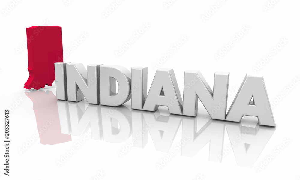 Indiana IN Red State Map Word 3d Illustration Indiana IN Red State Map Word 3d Illustration