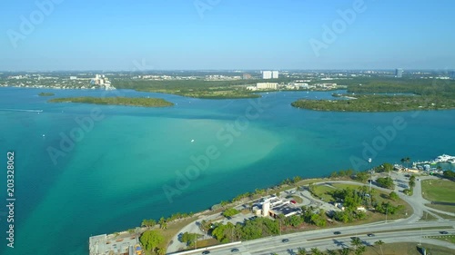 Aerial Miami Beach bay sandbar photo