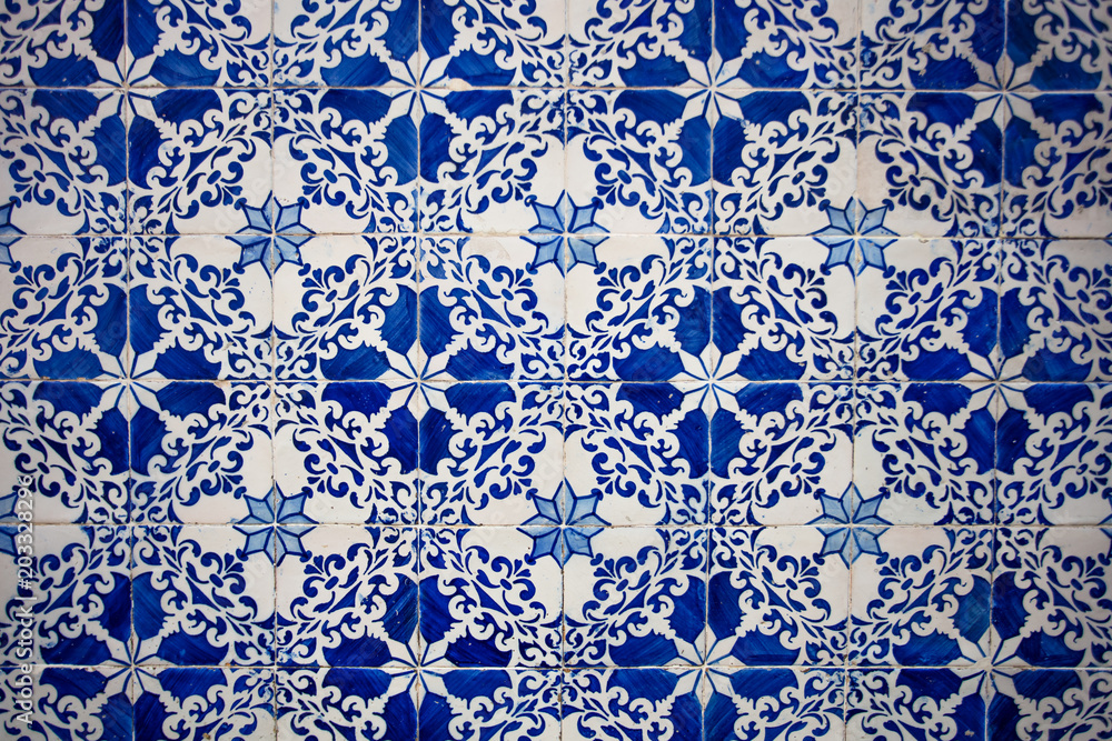 Indigo Blue Floral Vintage Floor Tile Lisbon Portugal Graphic Pattern