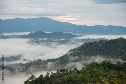 Mist over the mountain in the morning time