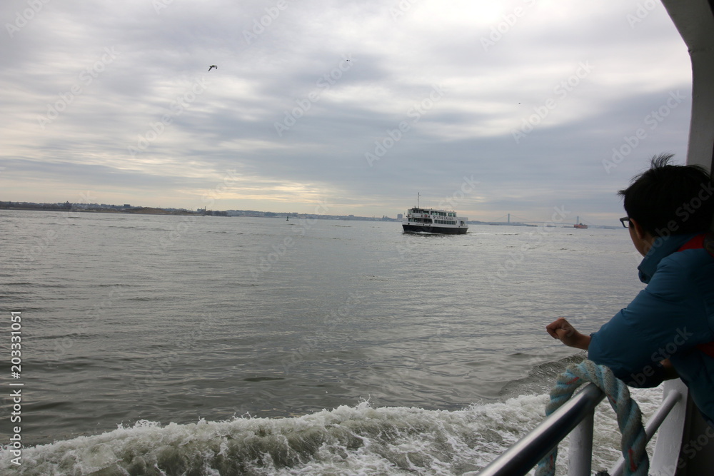 In the ferry in New York harbor.