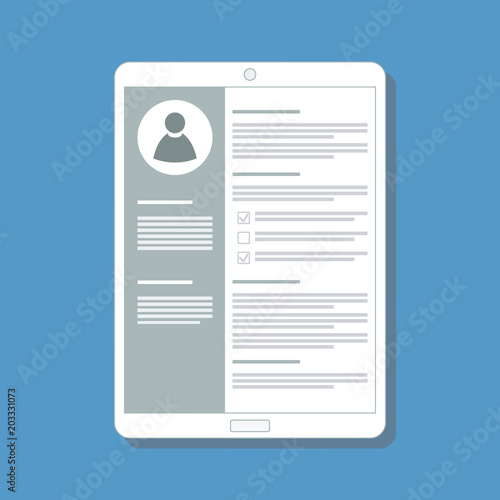 resume online on digital tablet screen