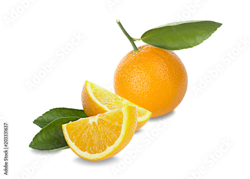 Orange fruit. Orang slice isolate on white. With clipping path.