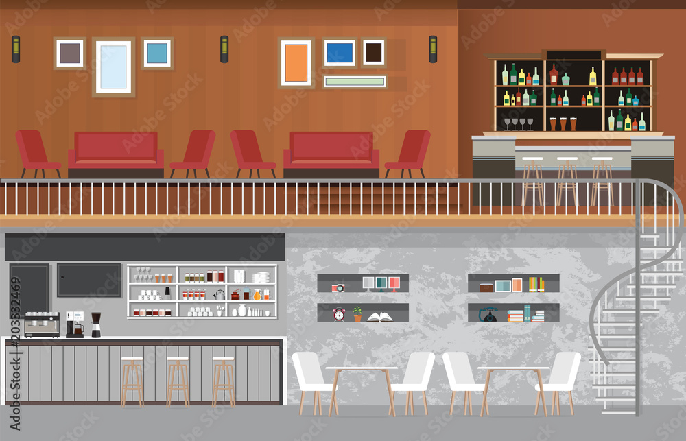 Modern Cafe shop Interior.