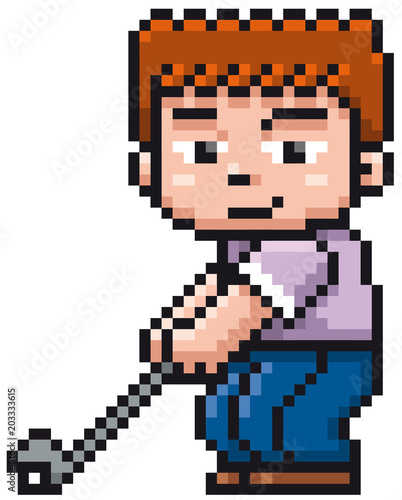 Vector illustration of Cartoon Golf player - Pixel design