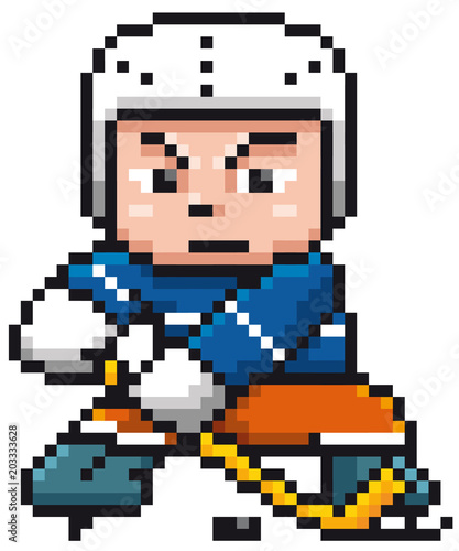 Vector illustration of Cartoon Ice hockey player - Pixel design