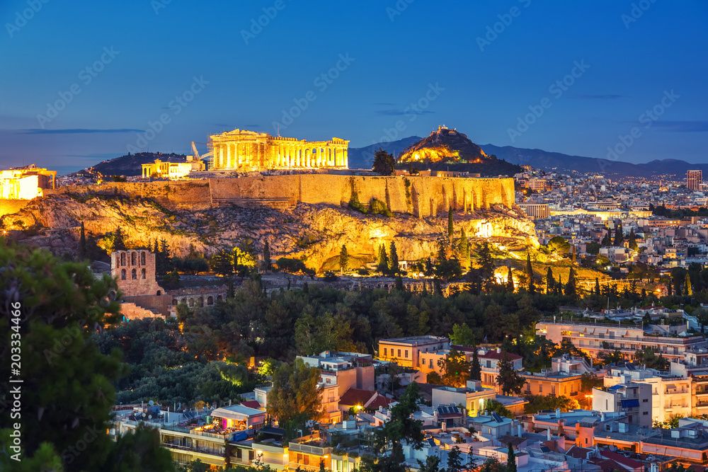 Parthenon, Acropolis of Athens, Greece at summer sunset Stock Photo | Adobe  Stock