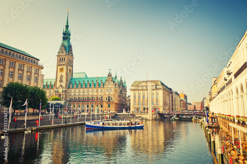 Hamburg townhall and Alster river