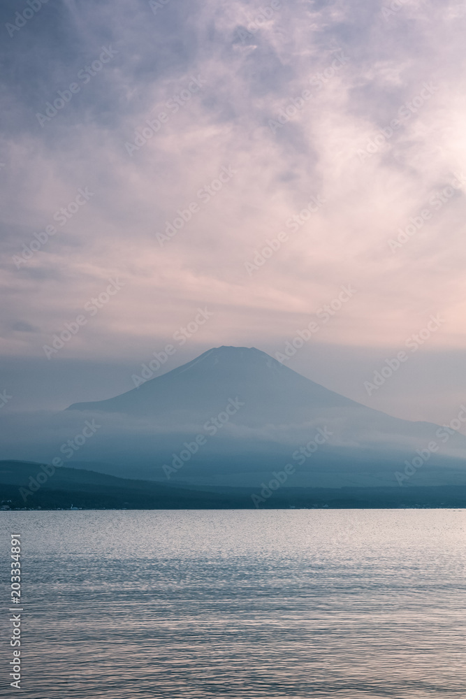 Mountain Fuji with reflection at Lake Yamanakako in sunset Mountain Fuji with reflection at Lake Yamanakako in sunset