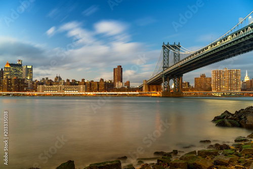 Manhattan bridge and Manhattan after sunset  New York City