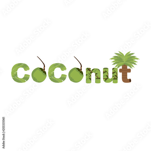 Coconut Tropical Fruit Art Word Vector and Icon