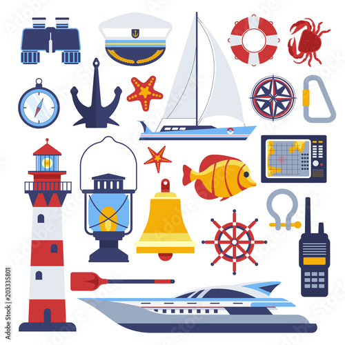 Marine and nautical vector flat icons