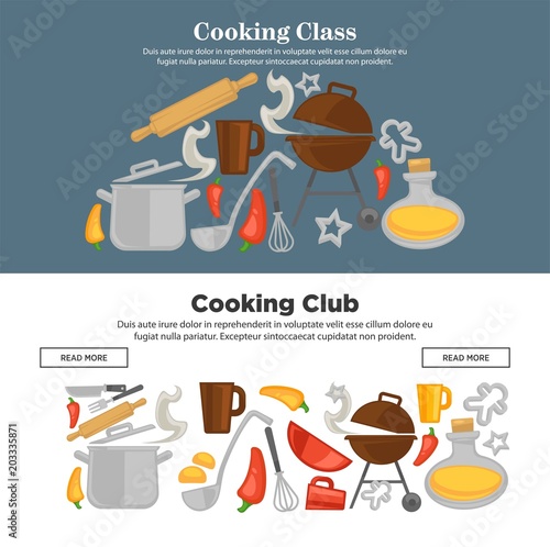 Cooking school vector kitchenware web banners