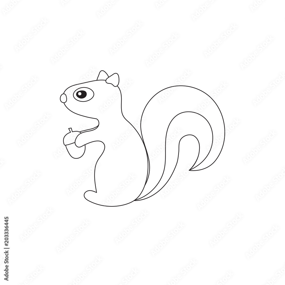 Vector cartoon outline squirrel with acorn Stock Vector | Adobe Stock